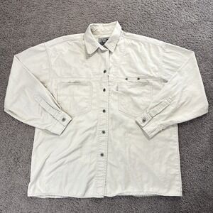 Levis Shirt Mens size:L White Beige Silver Tab‎ Button Up Long Sleeve Loose Fit